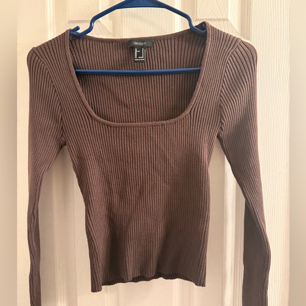 Forever 21 Chocolate Ribbed Crop Top Womens size medium